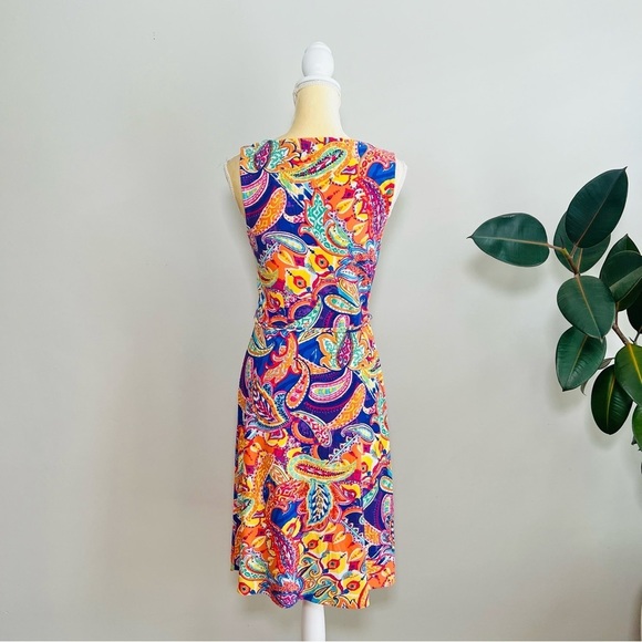 LAUREN RALPH LAUREN Paisley Dress Stretchy Surplice Sleeveless Tie Belt - Picture 6 of 8